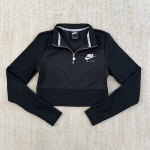Nike Air Black Ribbed Long Sleeve Zip Up Crop Top M